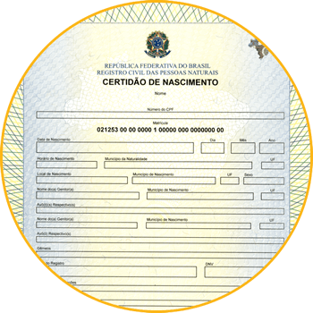 Modelo de certidão de nascimento